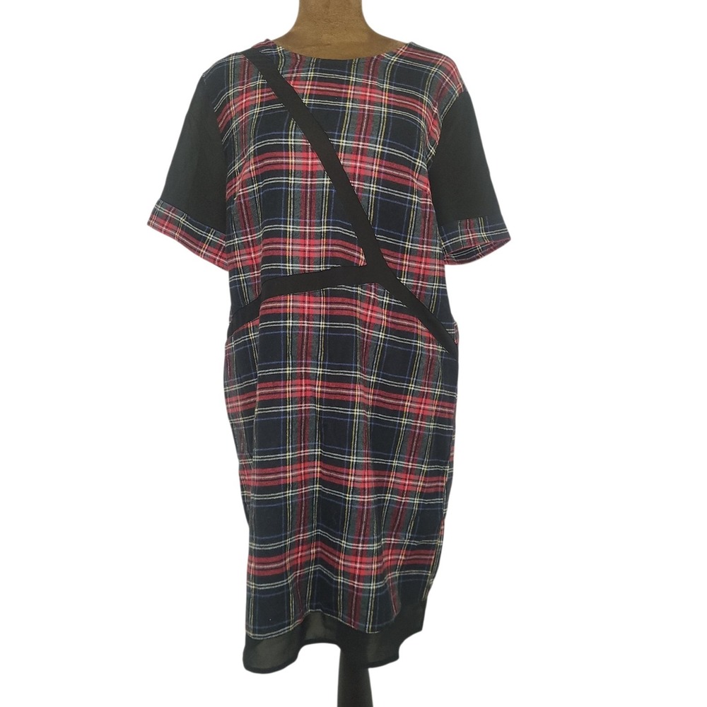 TOBI Dress Womens Size M Red Plaid Mesh Holiday 100% Cotton Shift Lightweight